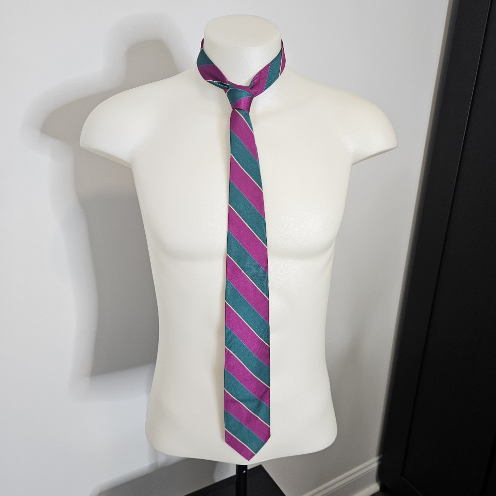 Polo Ralph Lauren Vintage SILK 3.5" TIE USA Magenta/Teal Green/Gold STRIP